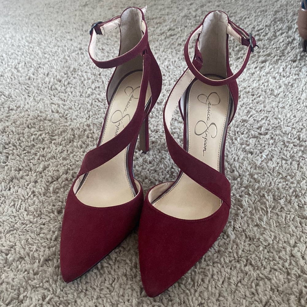 Jessica Simpson suede burgundy heels